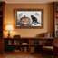 Cadre mural vintage orné de chat fantôme d'Halloween – Cadre doré décoratif pour œuvres d'art.-2032812521