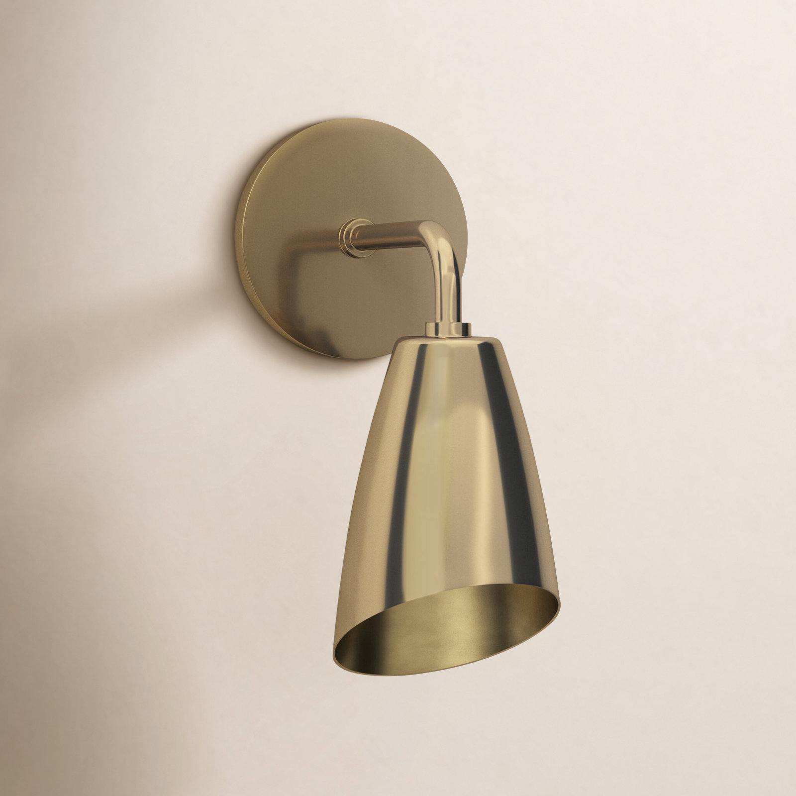 Miklos Single Light Steel Dimmable Armed Sconce, Aged Brass