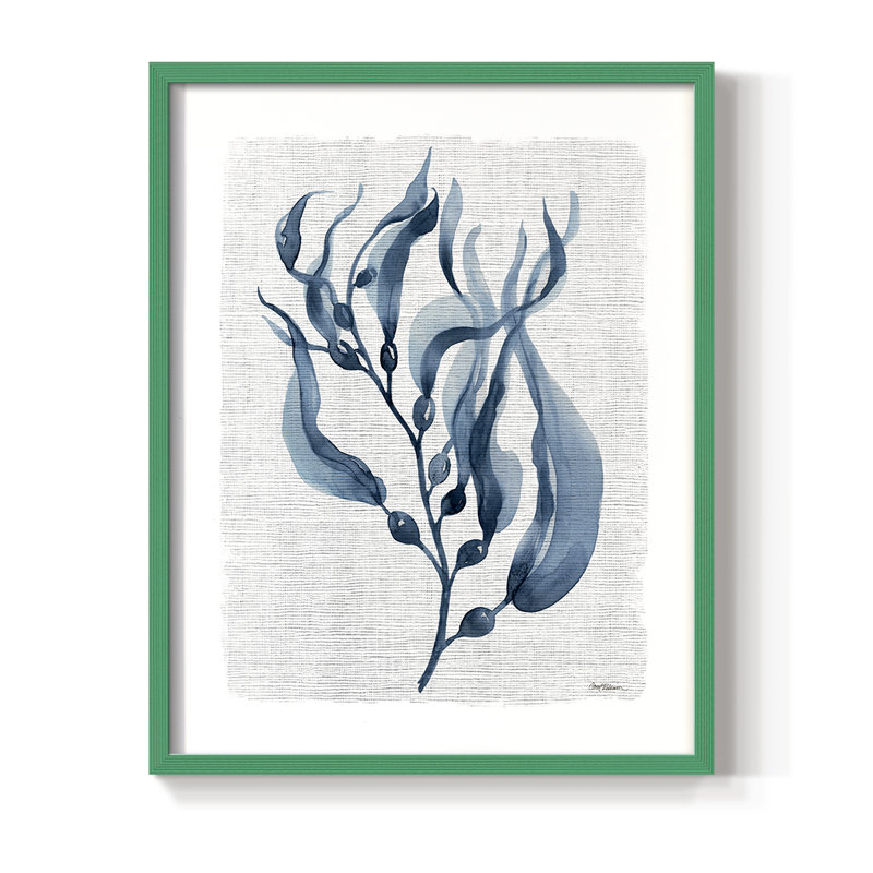 Reproduction encadrée bleu marine de varech I - bois massif, Vert, H 11 po x l 9 po
