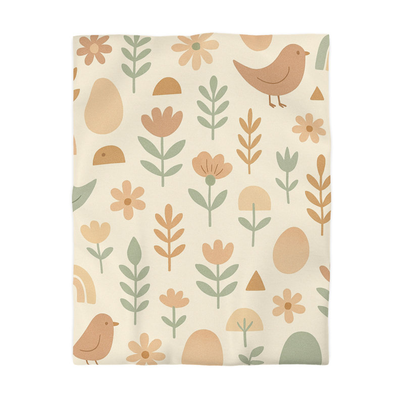 Microfiber Duvet Cover Boho Style, Design 24, Twin Duvet Cover, Green/Beige/White