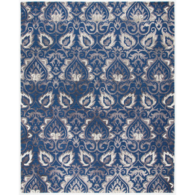 Tapis bleu marine en laine / coton touffeté à la main Pimentel