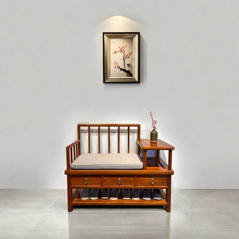 Banc de rangement pour chaussures en bois massif 5 paires