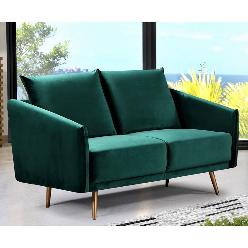 Glenford 50.79'' Velvet Loveseat, Green Velvet