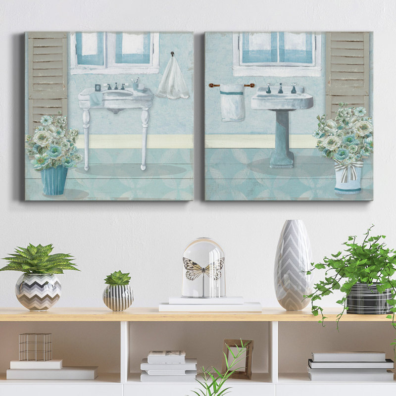 «Teal Sink I», ensemble de 2 reproductions d'art sur toile tendue, H 32 po x l 64 po x P 1 po
