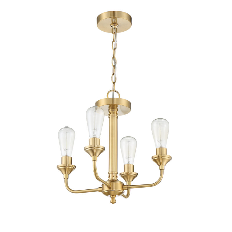 Plafonnier semi-encastré de style lustre 17" 4 lumières Upney, Laiton satiné