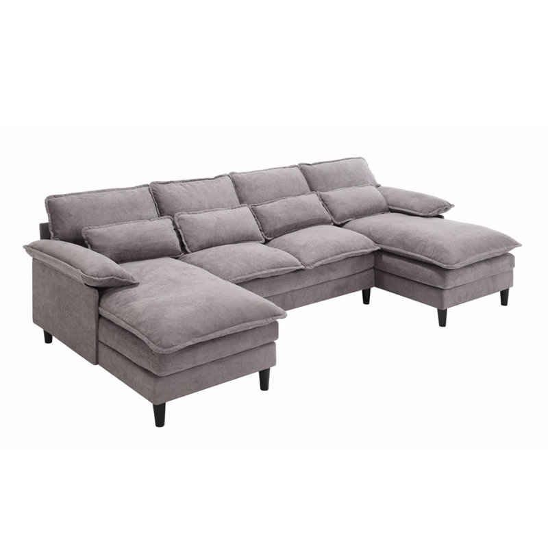 U Shaped Modular Sectional Sofa Couch, Gray Polyester