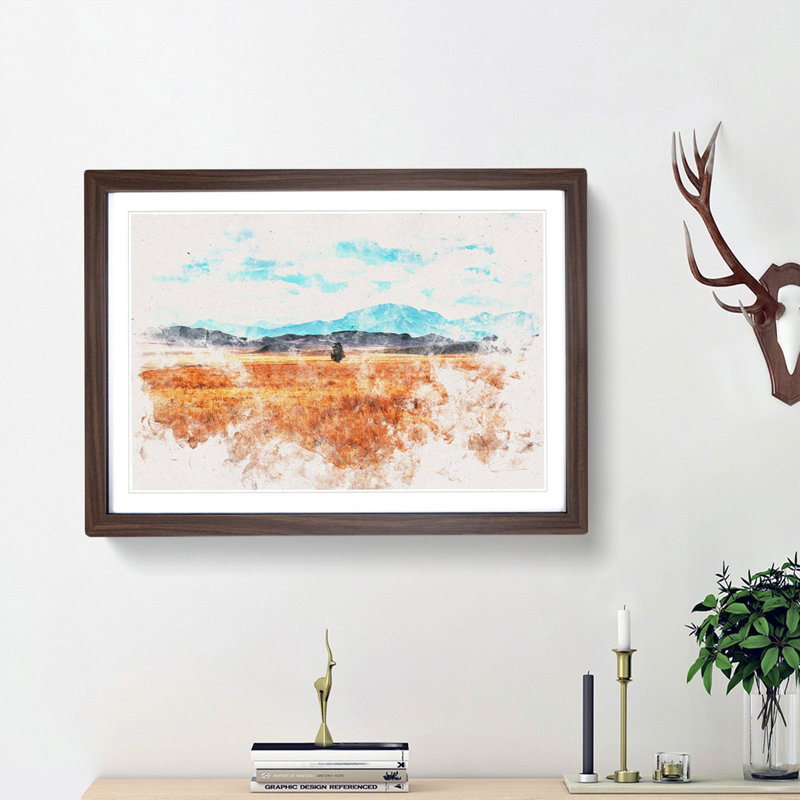 Lone Tree in Montana - Picture Frame Painting Print, 40cm H x 60cm W x 2cm D, Walnut Framed