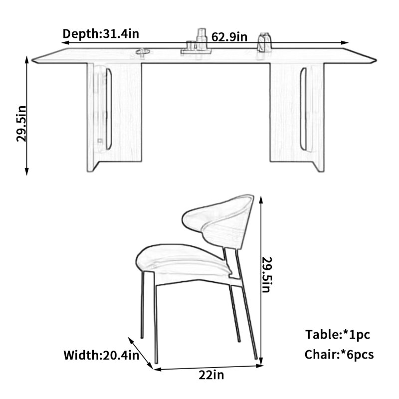 Ensemble de salle à manger Luxury, H 29,5 po x L 62,9 po x l 31,4 po