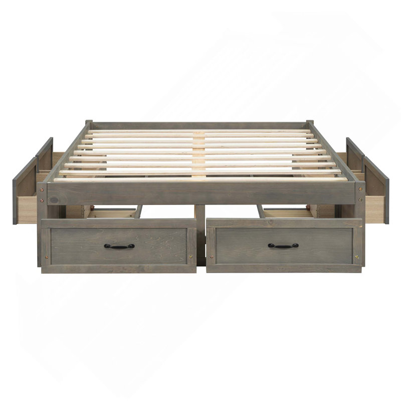 Lit plateforme avec rangement et 6 tiroirs, Gris antique, Lit double