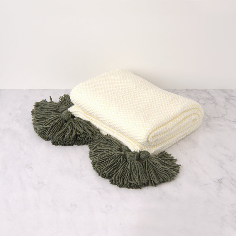 Jeté en tricot Big Tassel, Olive