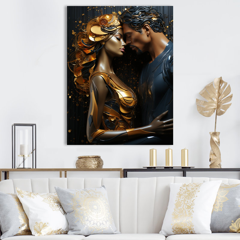 Black Couple Romance - Pop Art, art mural, Toile tendue, H 44 po x l 34 po x P 1,5 po