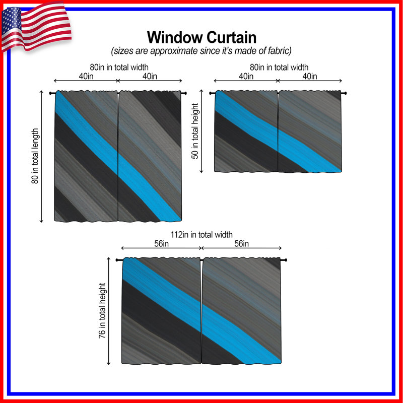 Rideaux de fenêtre à rayures diagonales bleu gris et bleu obscurcissant - 2 panneaux, 56 po x 76 po - 2 panneaux, Transparent