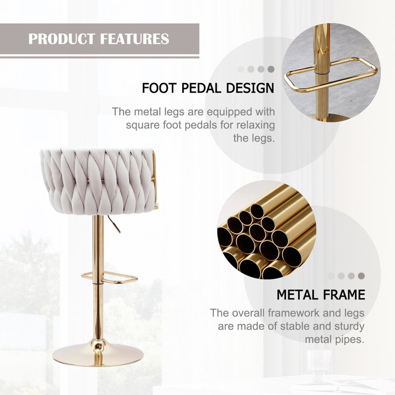 Swivel Adjustable Height Bar Stool Modern Velvet Bar Stool (set Of 2), Beige