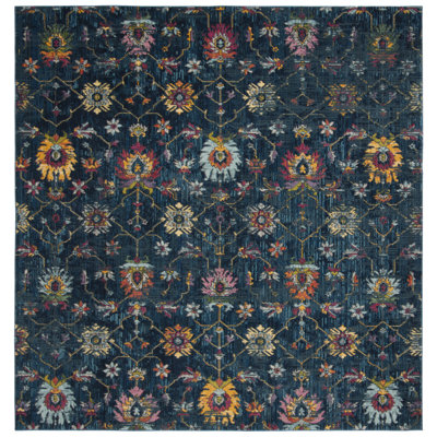 Tapis bleu / brun en polypropylène / coton / polyester tissé à la machine Tabinowski