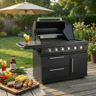 46-Inch 75300 BTU 5 Burners Deluxe Stainless Steel Gas Outdoor Kitchen Bar Barbecue Island Grill