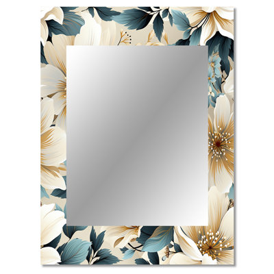 Berla Sandy beige et bleu Hortensia tranquillité - miroir décoratif floral, miroir mural floral, impression d'art en métal