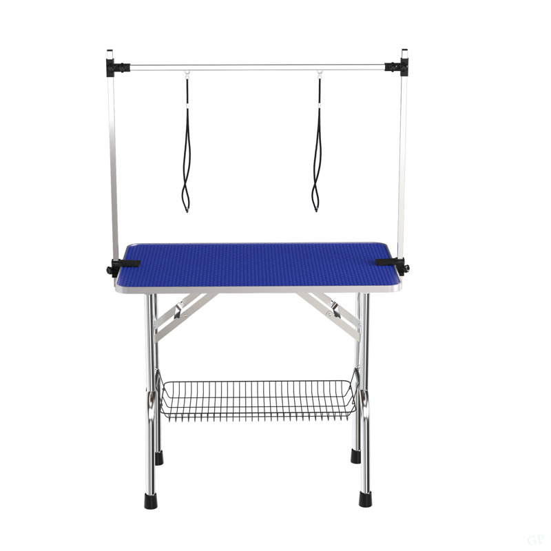 Grande table de toilettage pour chien et chat avec bras et pinces réglables Grande table de toilettage robuste pour animaux, 42 po / bleu