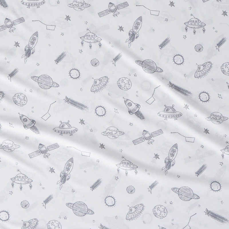 Blue Space Rocket Print Twin Microfiber Sheet Set