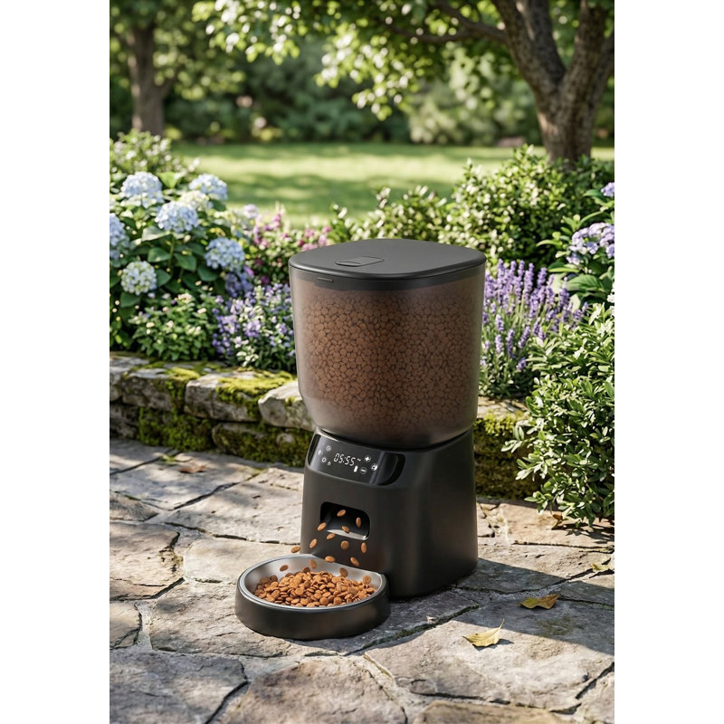 Distributeur de repas automatisé pour chats, livré avec bol de service en acier inoxydable, gestion des portions préréglée (20 portions / 6 repas par jour), fonction de consignateur de messages, source d'alimentation redondante, conçu pour les petits chiens, noir