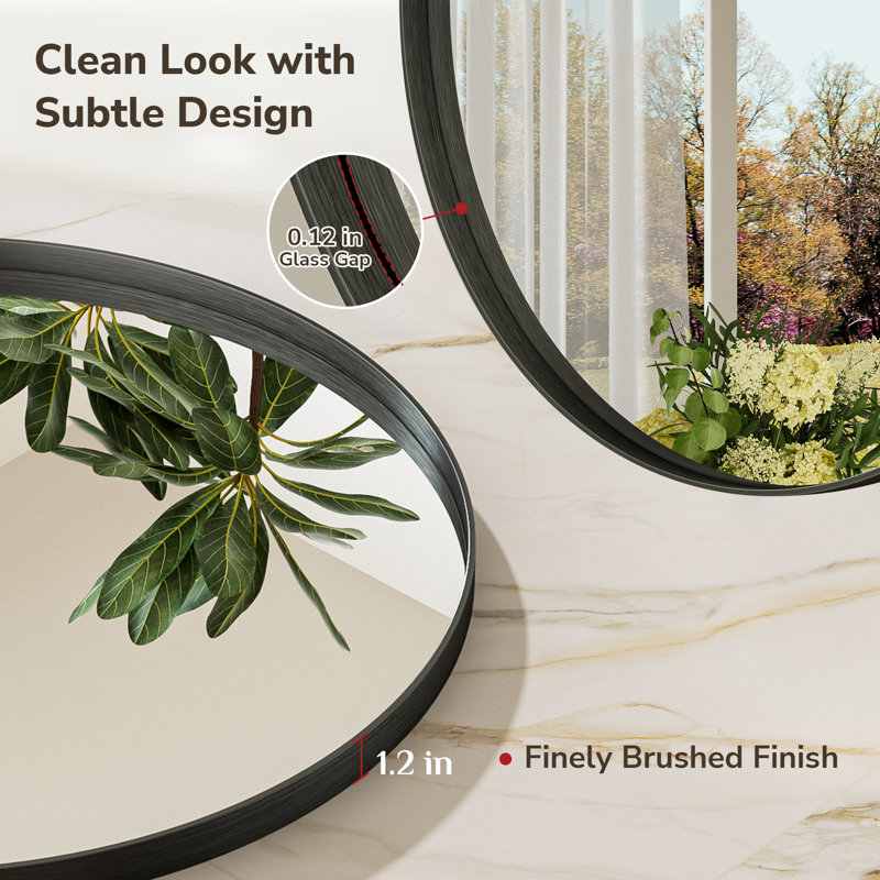 Valancia Round Bathroom Vanity Mirror with Aluminum Alloy Frame, Shatter-proof Film, 30" x 30", Black
