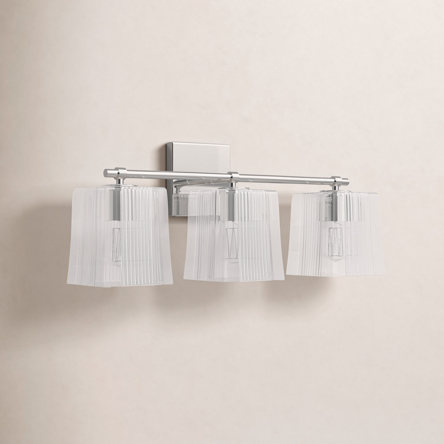 Kayda 3 Light Ribbed Dimmable Vanity Light, Polished Nickel