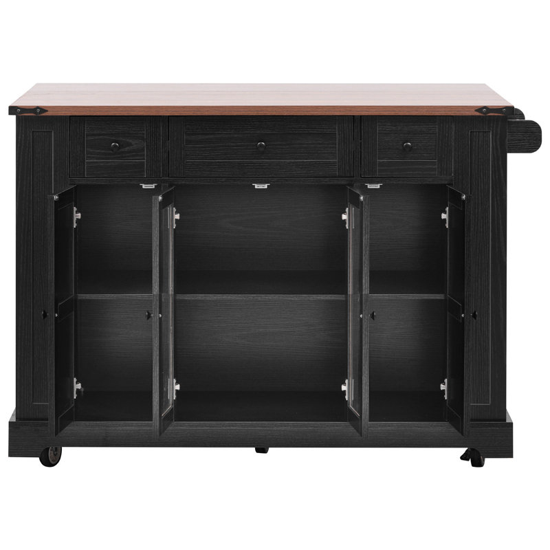 Îlot de cuisine 53 po avec deux portes d'armoire en verre trempé