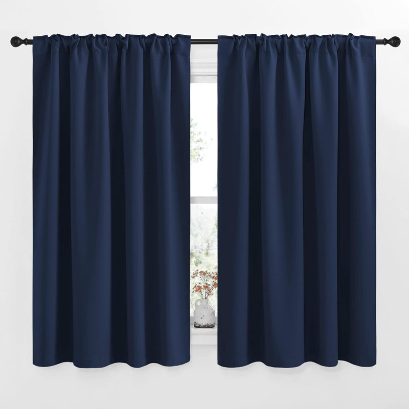 Blackout Curtain Light & Noise Reducing Room Darkening Drapes for Bedroom/Living Room/Kitchen, 2 Pieces, 52" W x 63" L, Navy