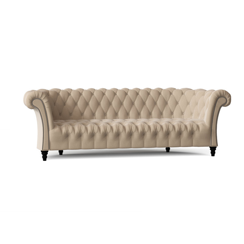 Canapé Chesterfield à accoudoirs roulés, Latte Lena, Noir, 72 pouces