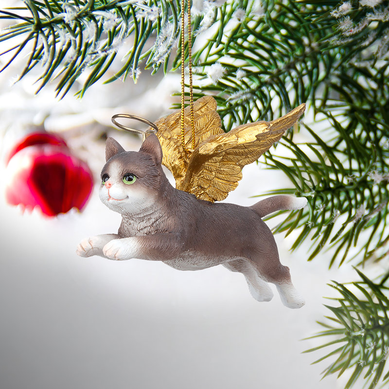 Feline Grey Tabby Cat Angel Holiday Ornament