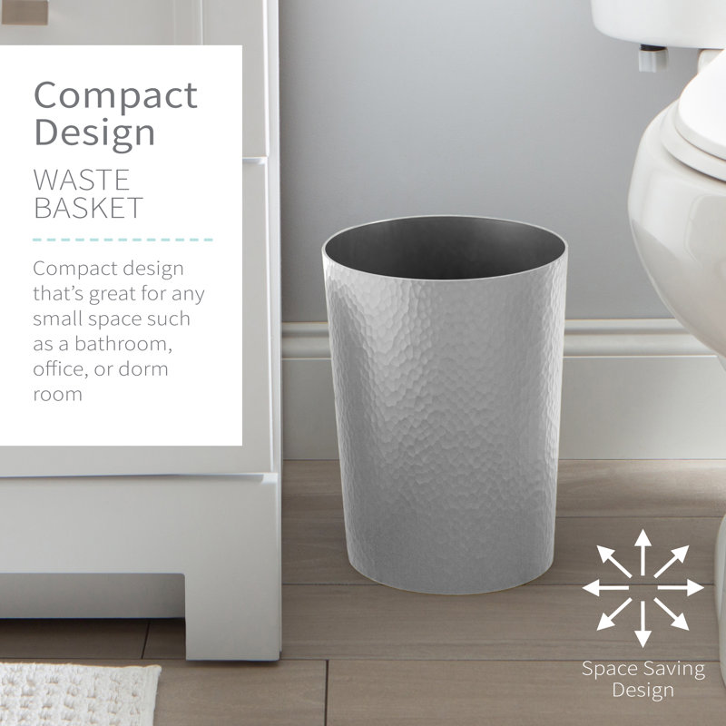 Silver Hammered Textured Plastic Bathroom Wastebasket Set