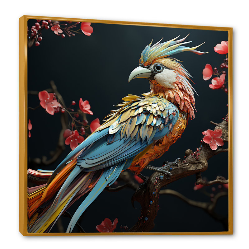 «Bird Expressionist Freedom I» sur toile, H 24 po x l 24 po x P 1 po, Cadre flottant doré