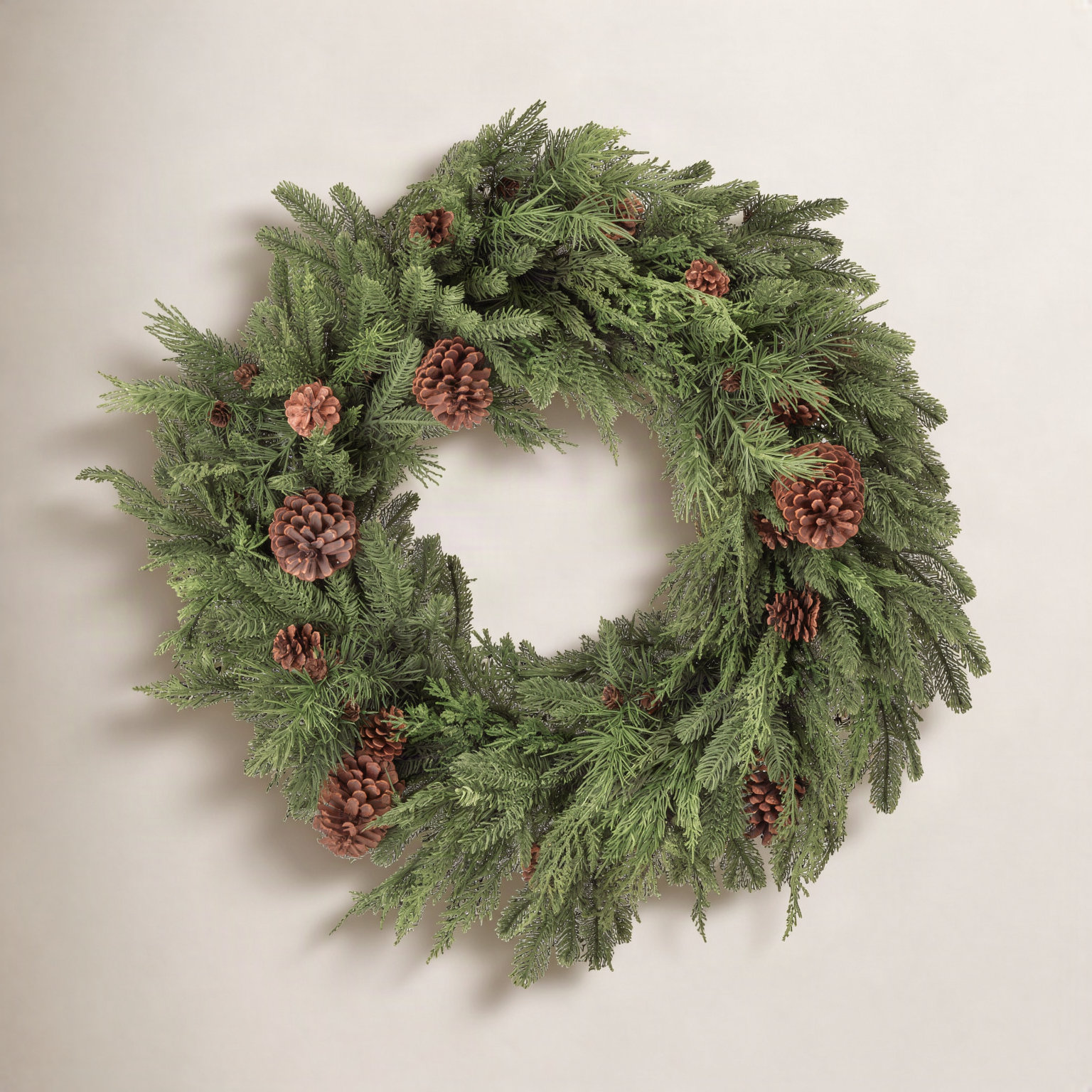The Holiday Aisle® 36" Evergreen Wreath, 30" W x 30" H x 7" D