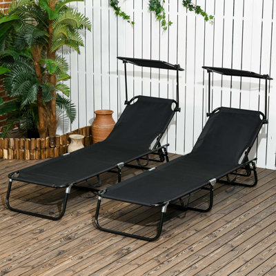 Chaise longue de piscine pliante avec auvent réglable et dossier inclinable