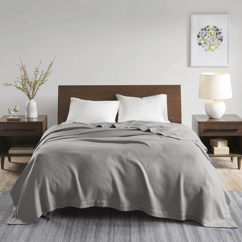 Couverture 100% coton égyptien certifié, Très grand lit, Gris