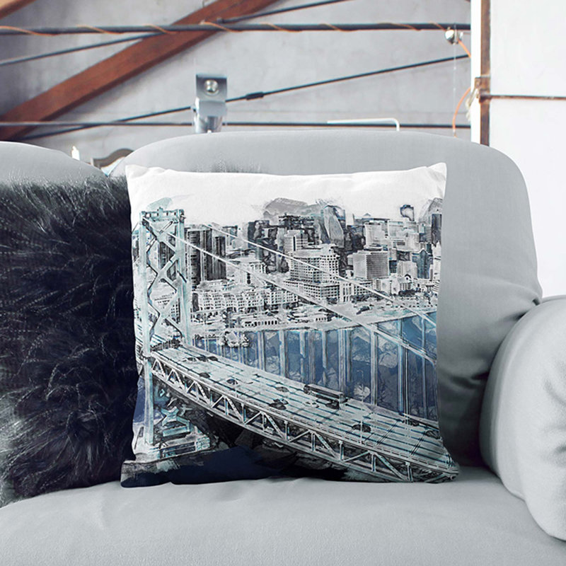 San Francisco Oakland Bay Bridge Abstract Art Cushion with Filling, 55cm H x 55cm W x 20cm D