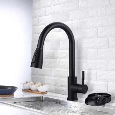 ARCORA Single Handle Stainless Steel Pull-Down Kitchen Faucet with Deckplate and Glass Rinser Combo