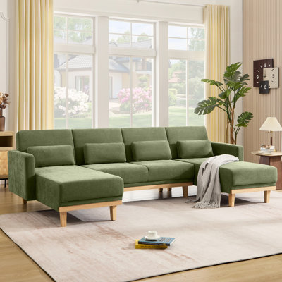 Canapé modulaire en chenille de 113,4 po de largeur avec support à 3 niveaux et dossier réglable à 3 niveaux en bois massif