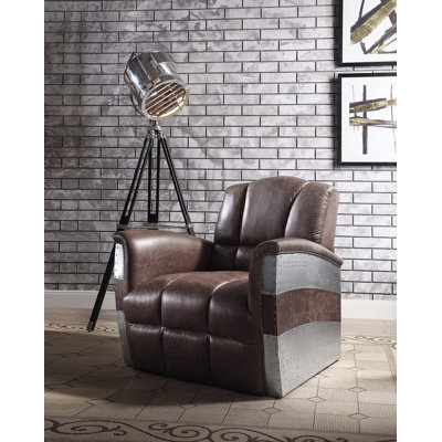 Brancaster Retro Brown Top Grain Leather & Aluminum Accent Chair
