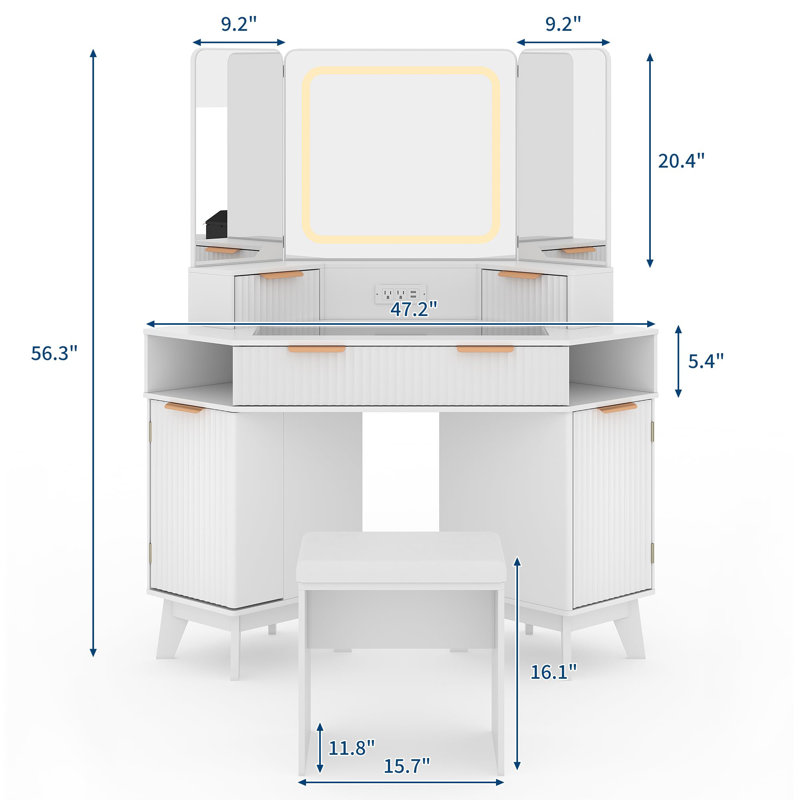 Dressing Table with Mirror, White