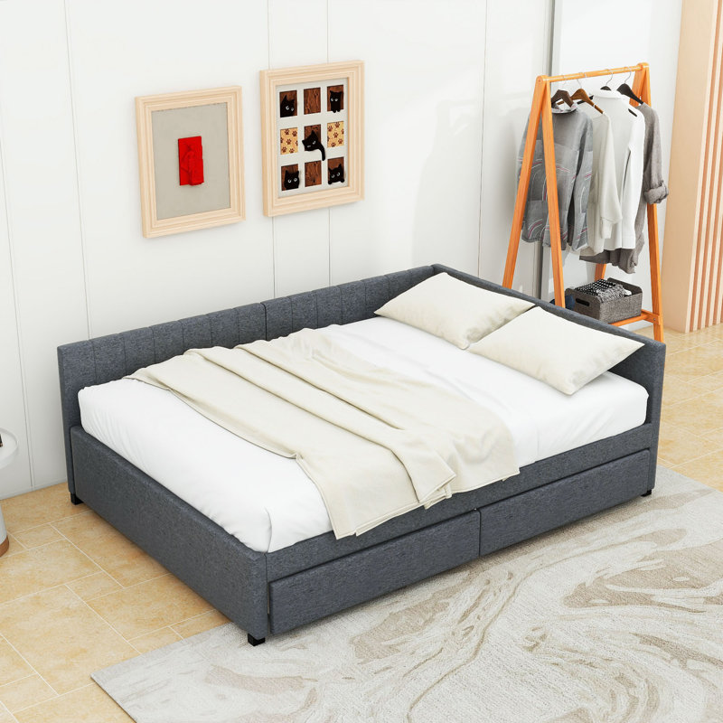 Full / Double Daybed With Two Drawers, Gray