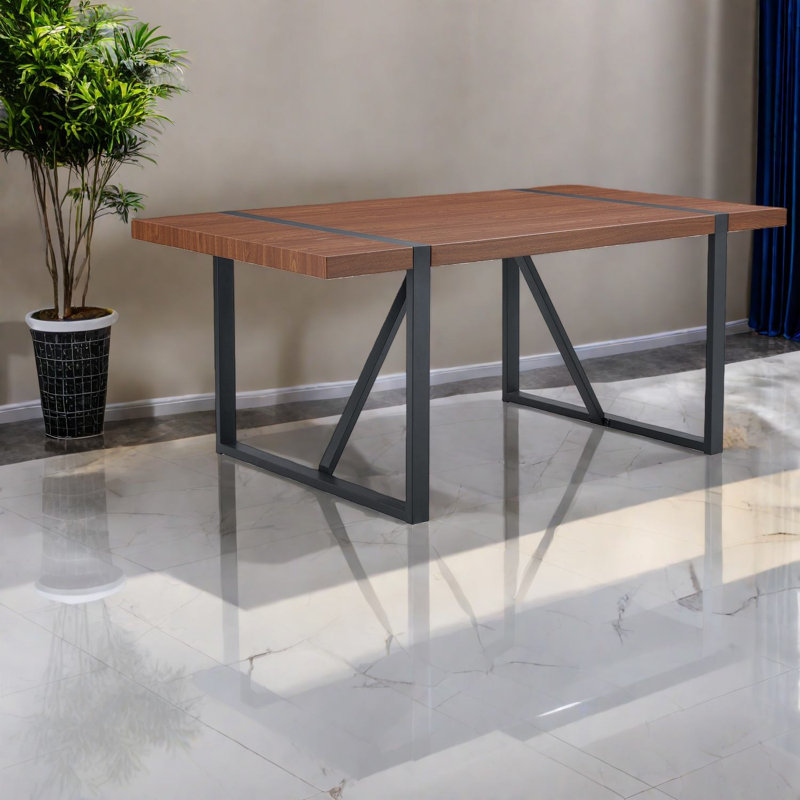 Grande table de salle à manger en MDF noyer, style industriel pour la cuisine