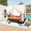 Lit de jour de patio en osier avec rideaux et coussins orange, mobilier d'extérieur avec sièges réglables-267516250