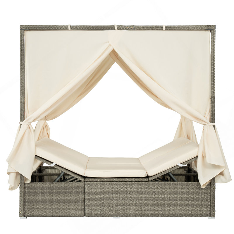 Adjustable Sun Bed With Curtain,High Comfort,With 3 Colors , Beige