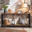 Table console rustique en bois massif à 2 niveaux, canapé d'entrée en métal noir avec tablette de rangement ouverte