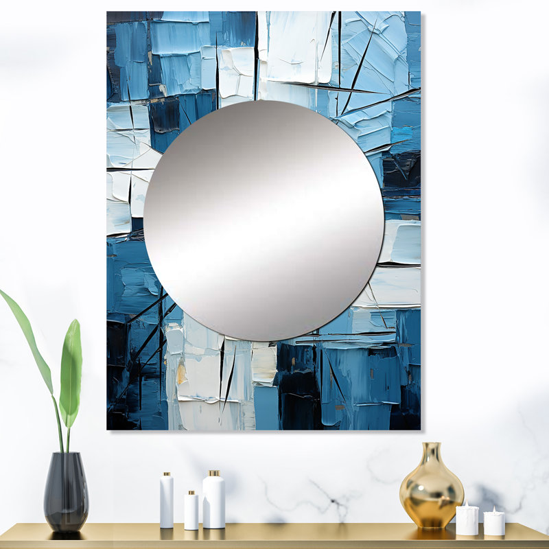 Cubism Blue And White Fight - Abstract Shapes Decorative Wall Mirror, Blue Mirror, Printed Metal Art, 40" x 30"