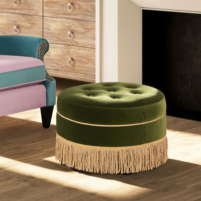 Aunye 60.96cm Wide Velvet Round Solid Colour Cocktail Ottoman with Storage