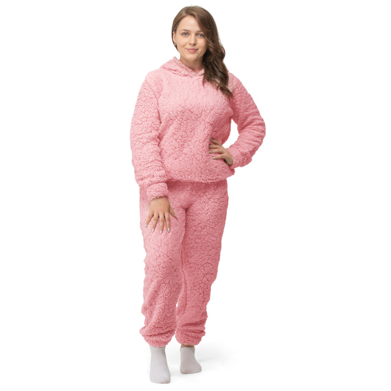 Owego Fleece Bathrobe with Hood, 63" W x 63" L, Pink