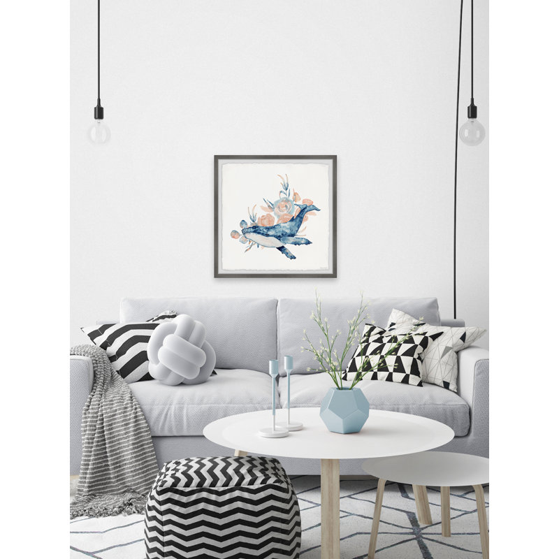 Whale And Flowers by Marmont Hill - Single Picture Frame Painting, 30cm H x 30cm W x 3.81cm D