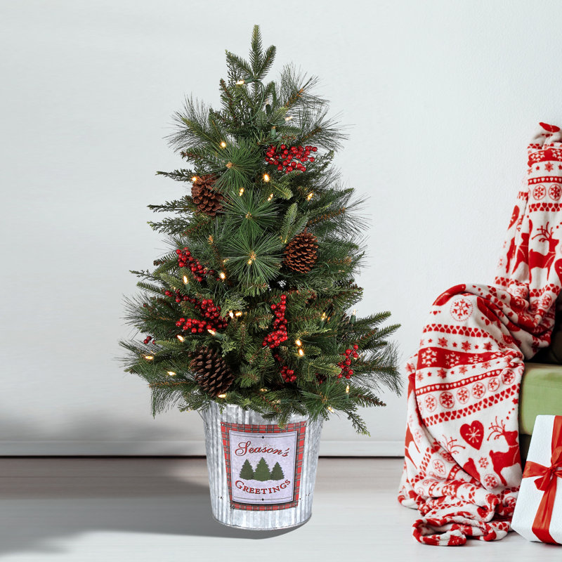 3' LED Potted Berry And Mix  Greens Tree