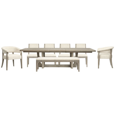 Extendable Trestle Dining Table With 4 Side Chairs 2 Host Chairs And Bench